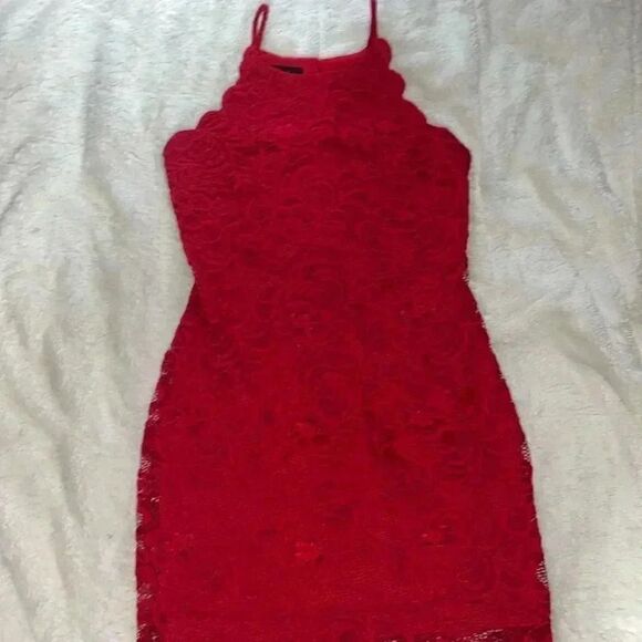 By&By Sleeveless Bodycon Red Floral Lace Mini Dress Juniors Sz.13 - Picture 2 of 7
